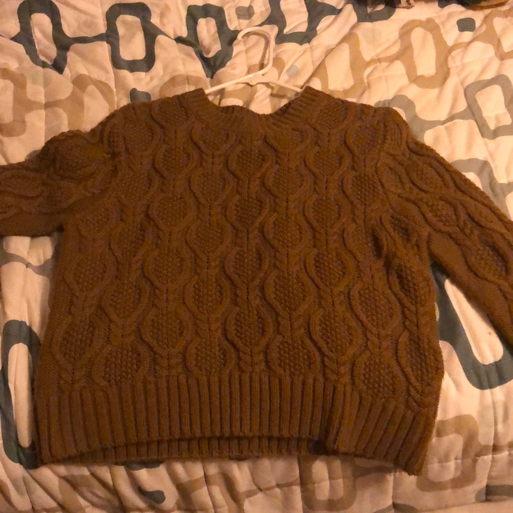 Forever 21 Large Brown Cable Knit Cropped Sweater